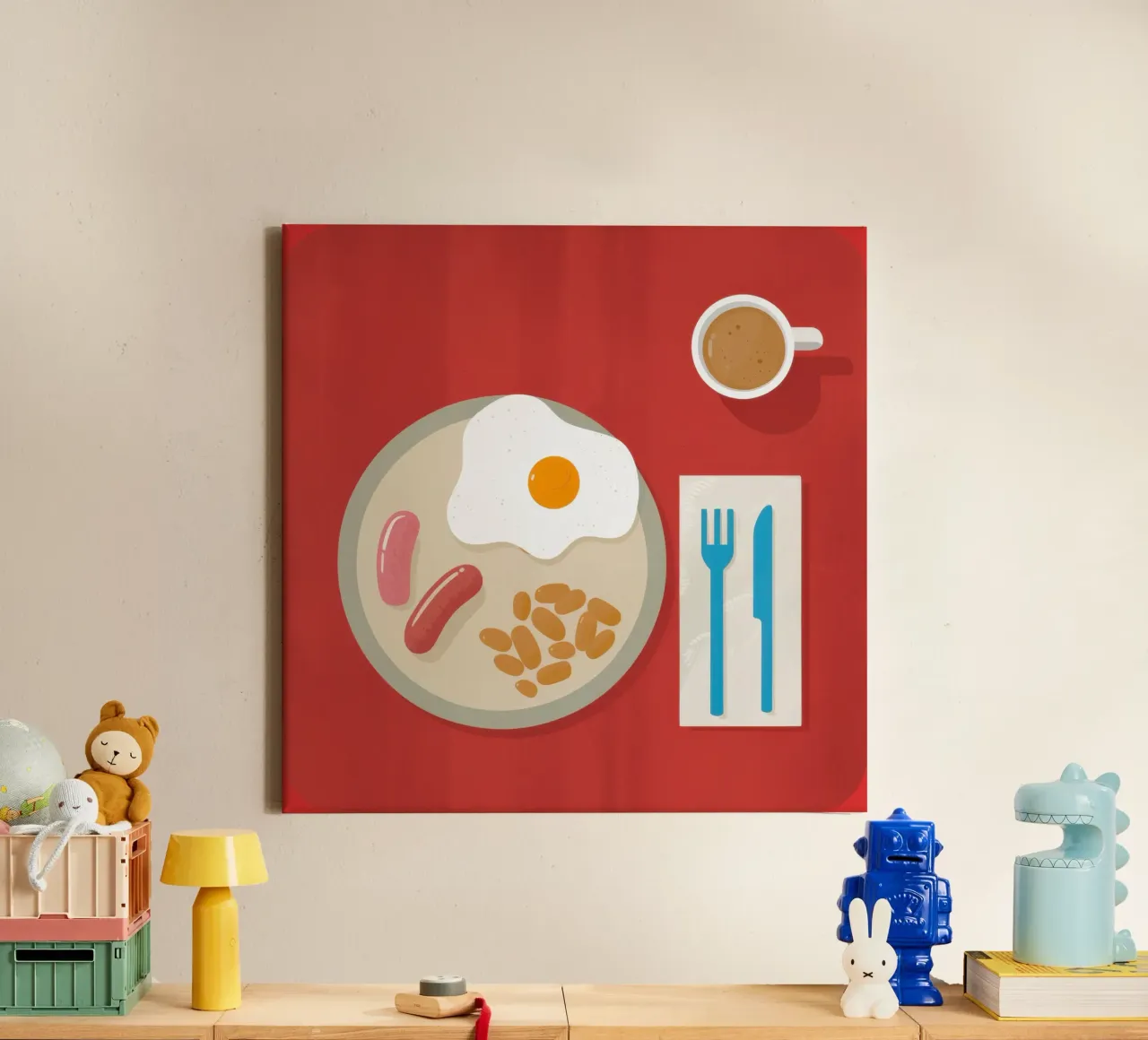 Minimalist Breakfast Flatlay canvas with Floater frame by Echo Saber