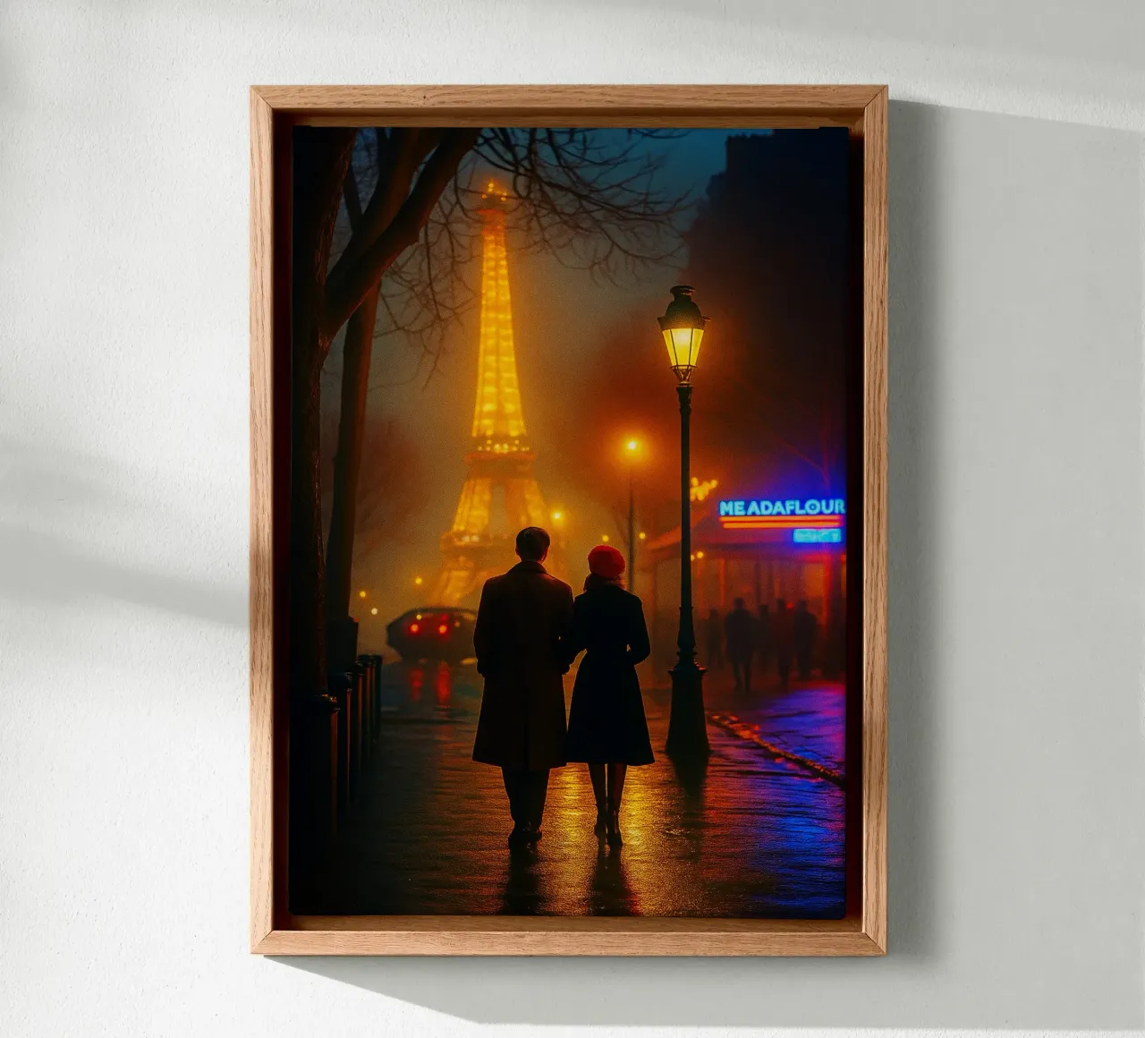 couple seeing eiffel tower retro photography canvas with Floater frame by viantishop