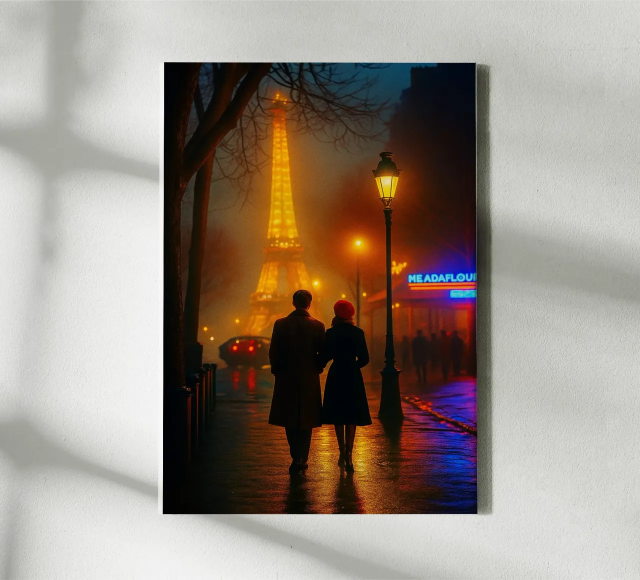 couple seeing eiffel tower retro photography canvas with Floater frame by viantishop