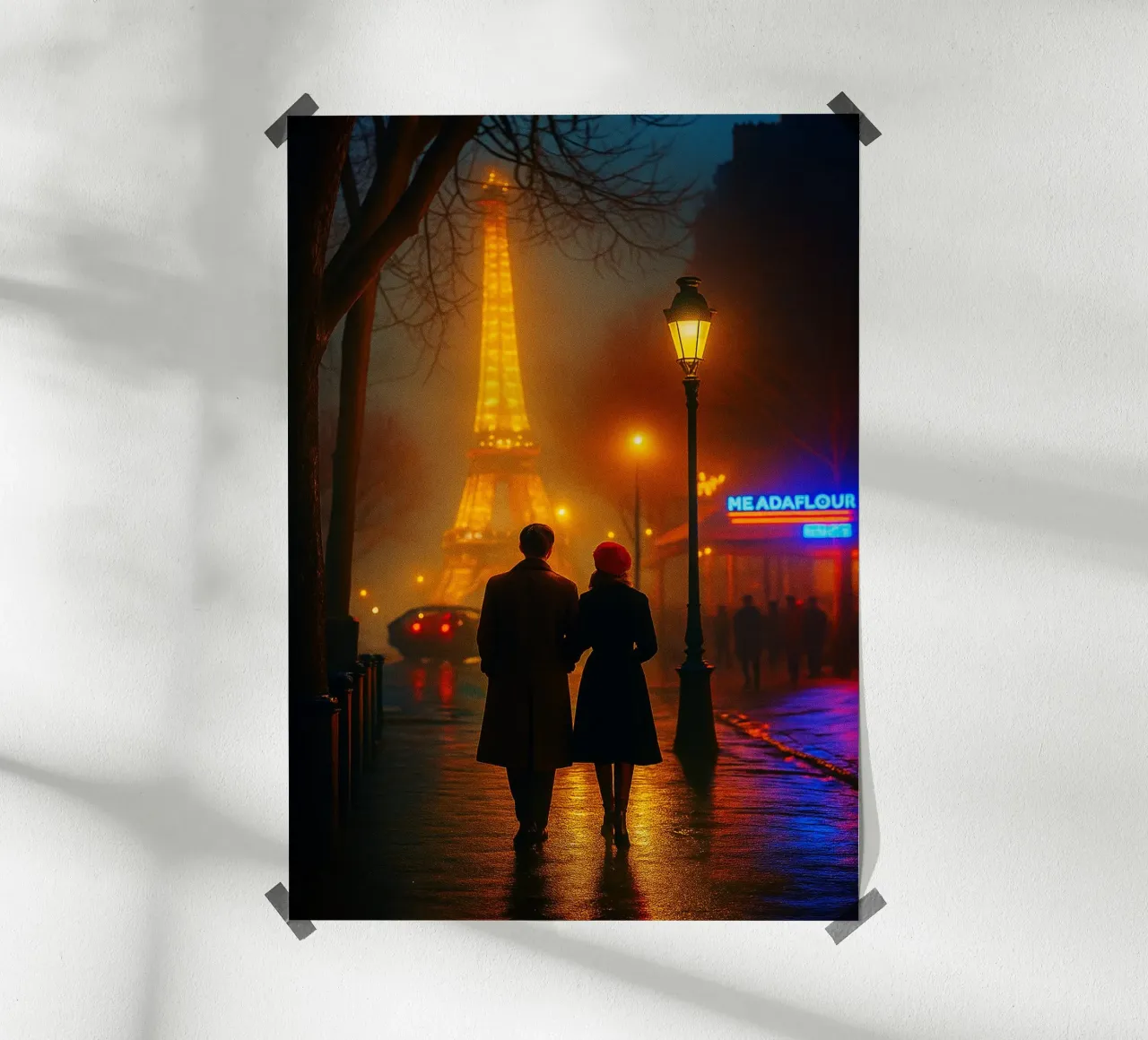 coppia che vede la torre eiffel fotografia retrò poster da viantishop
