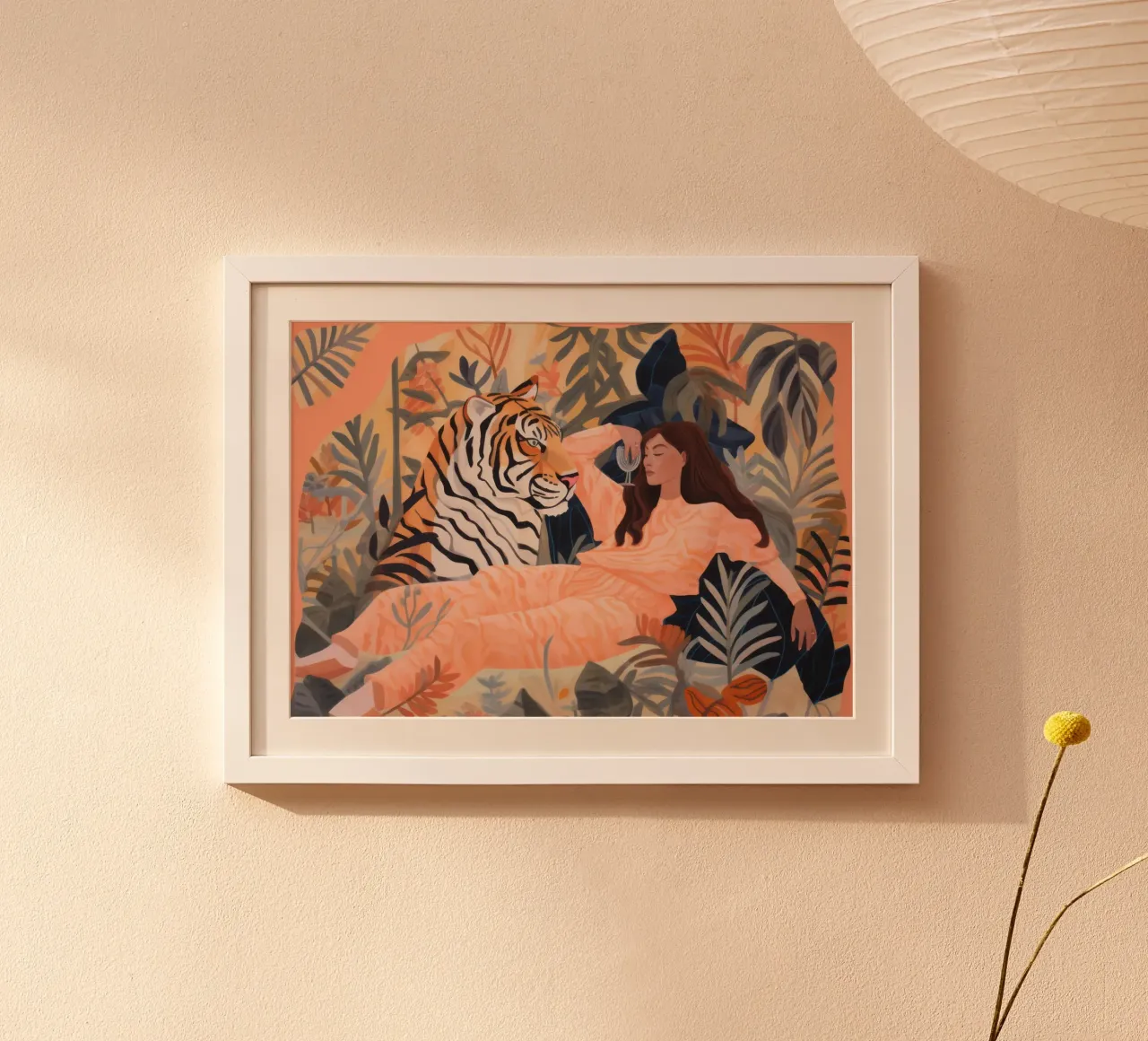 Vrouw met tijgerprint, abstracte dierenprint, kleurrijke kunst poster van ArtHaus