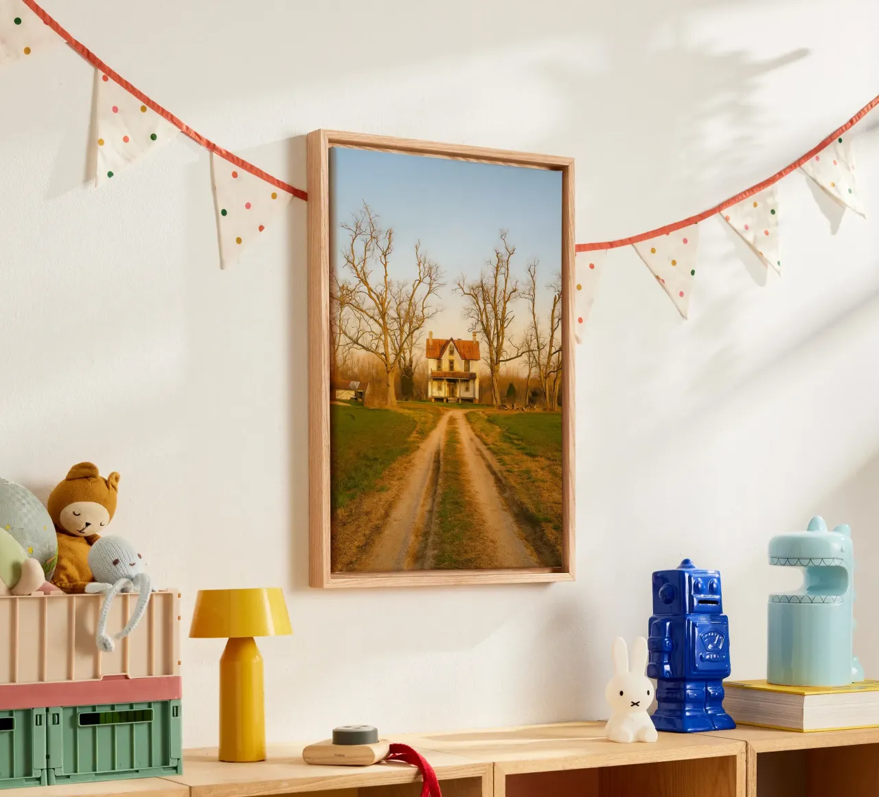 house at the crossroad view retro photography canvas with Floater frame by viantishop
