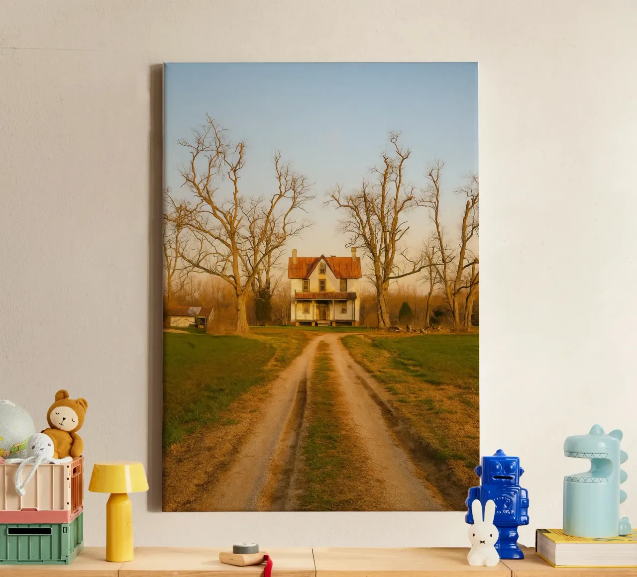 house at the crossroad view retro photography canvas with Floater frame by viantishop