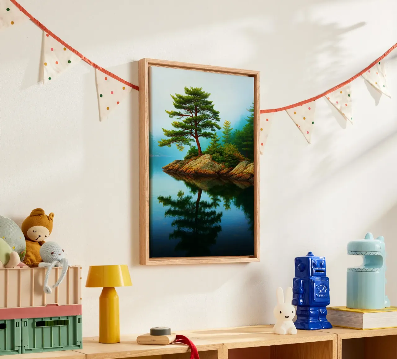 lake view retro photography canvas with Floater frame by viantishop