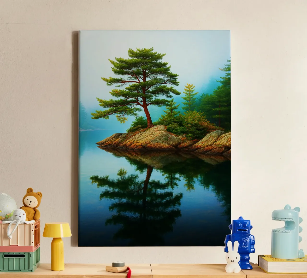 lake view retro photography canvas with Floater frame by viantishop