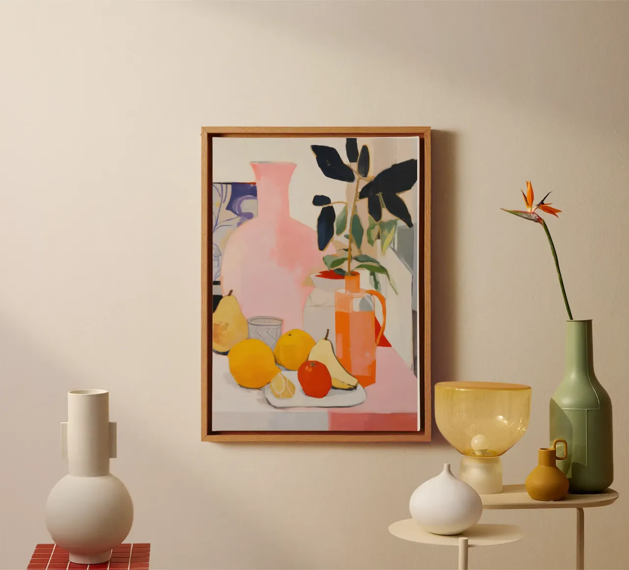 Abstract Fruit Poster, Still Life, Fruit Print Colourful Art canvas with Floater frame by ArtHaus