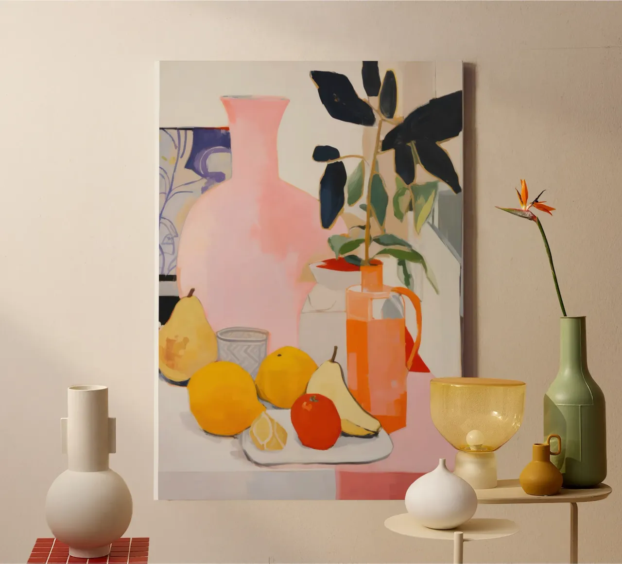 Abstract Fruit Poster, Still Life, Fruit Print Colourful Art canvas with Floater frame by ArtHaus