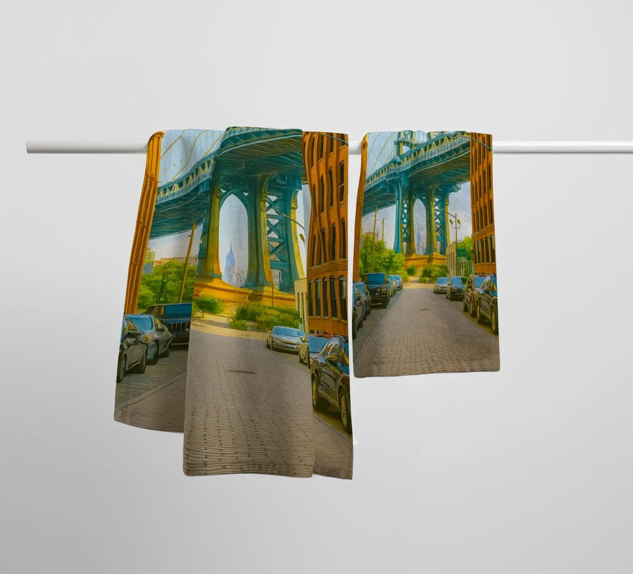 manhattan bridge view retro photography towel by viantishop