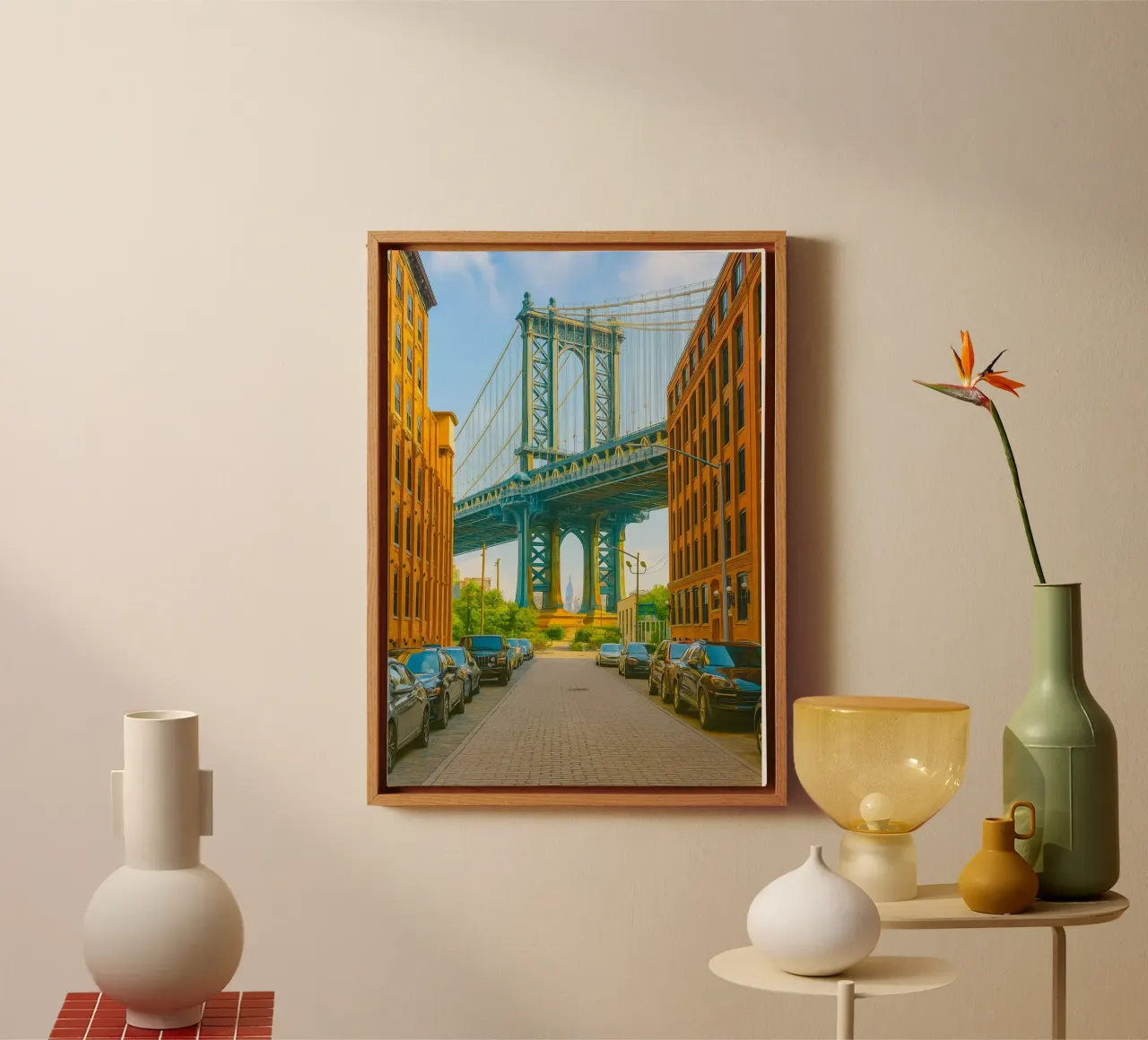 manhattan bridge view retro photography canvas with Floater frame by viantishop