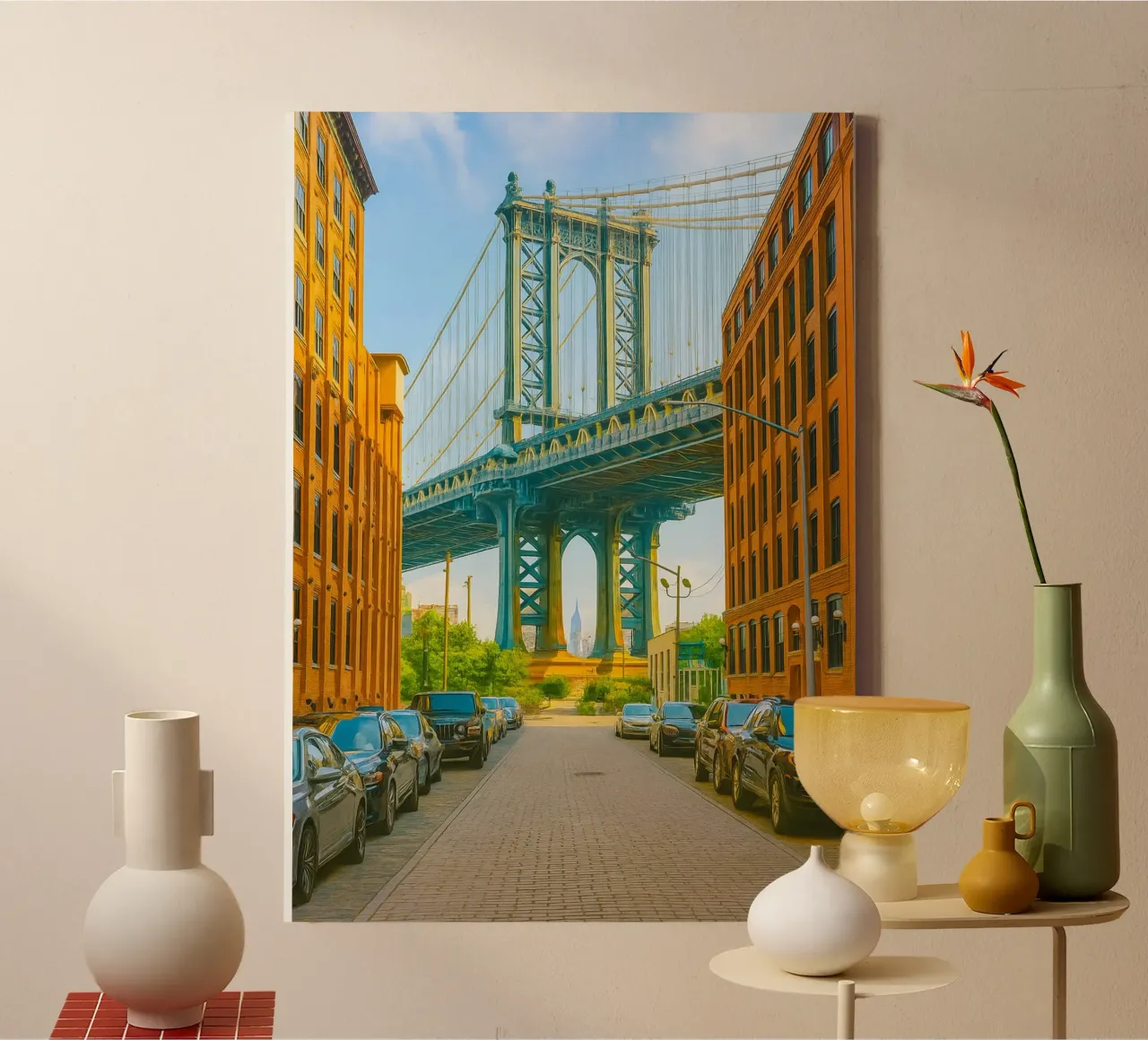 manhattan bridge view retro photography canvas with Floater frame by viantishop