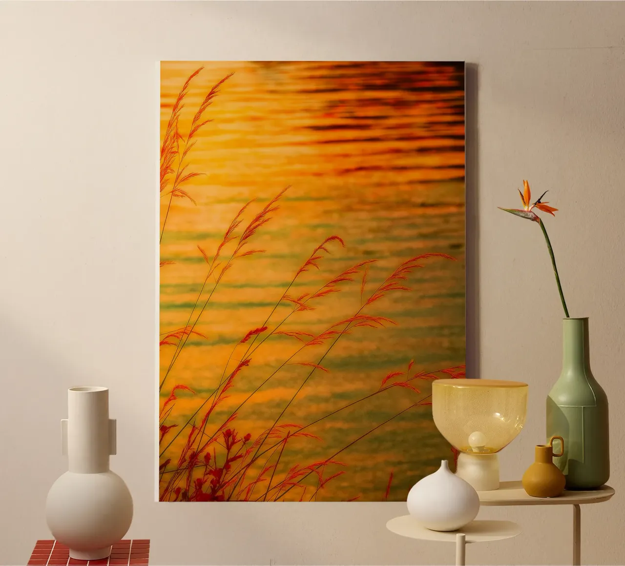 lake view when sunset retro photography canvas with Floater frame by viantishop