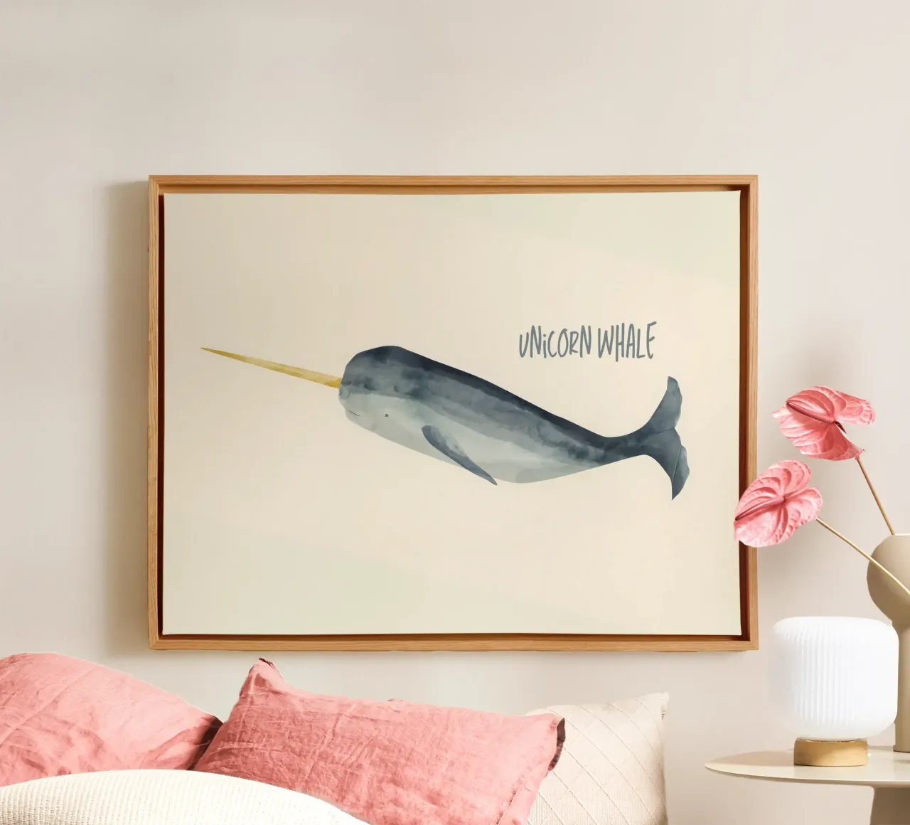 Unicorn whale tela con Cornice a cassetta da Indigo Rain