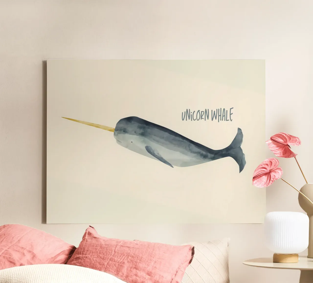 Unicorn whale tela con Cornice a cassetta da Indigo Rain