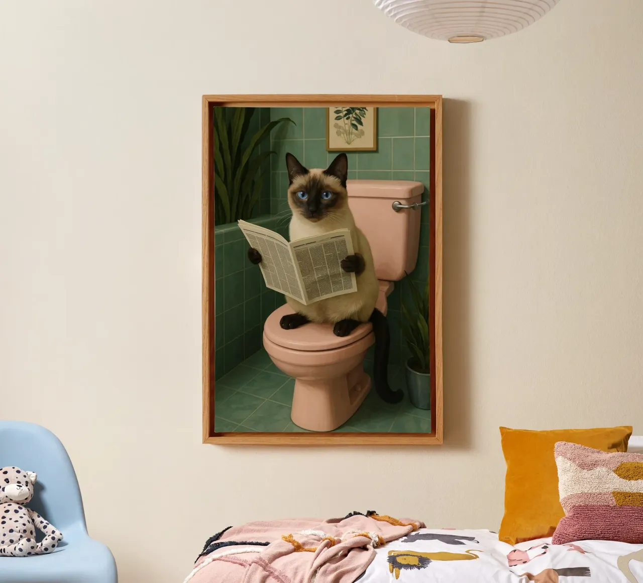kitty on toilet tela con Cornice a cassetta da Good days