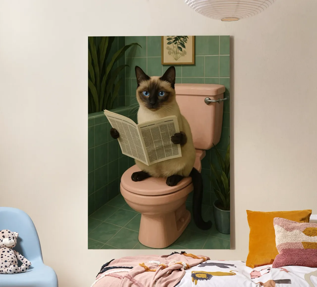 kitty on toilet tela con Cornice a cassetta da Good days