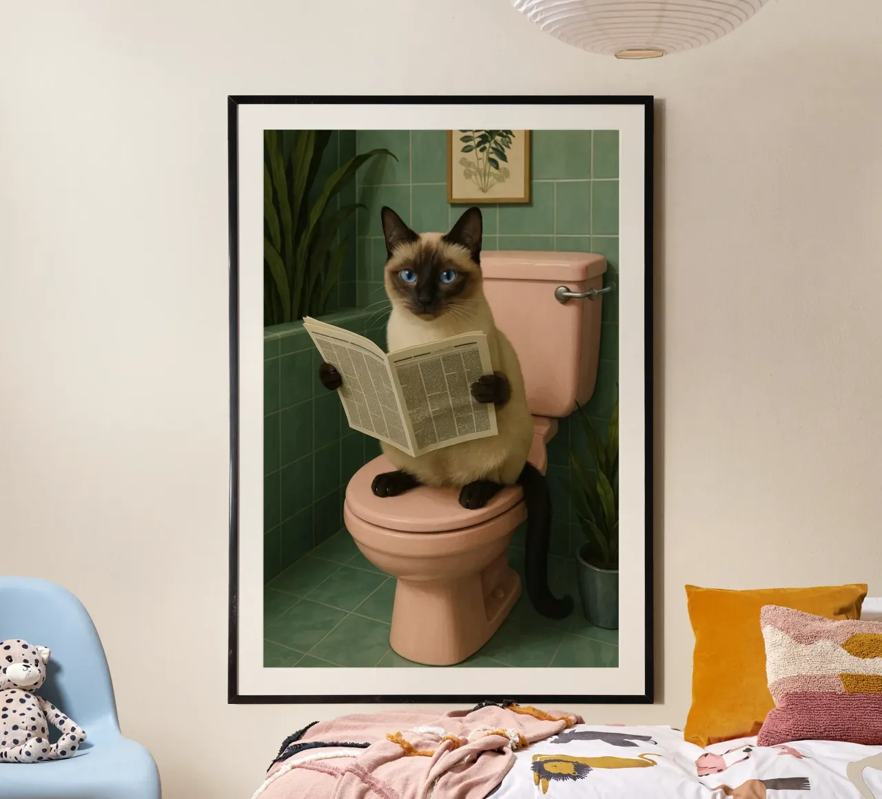 kitty on toilet poster con telaio in plastica da Good days