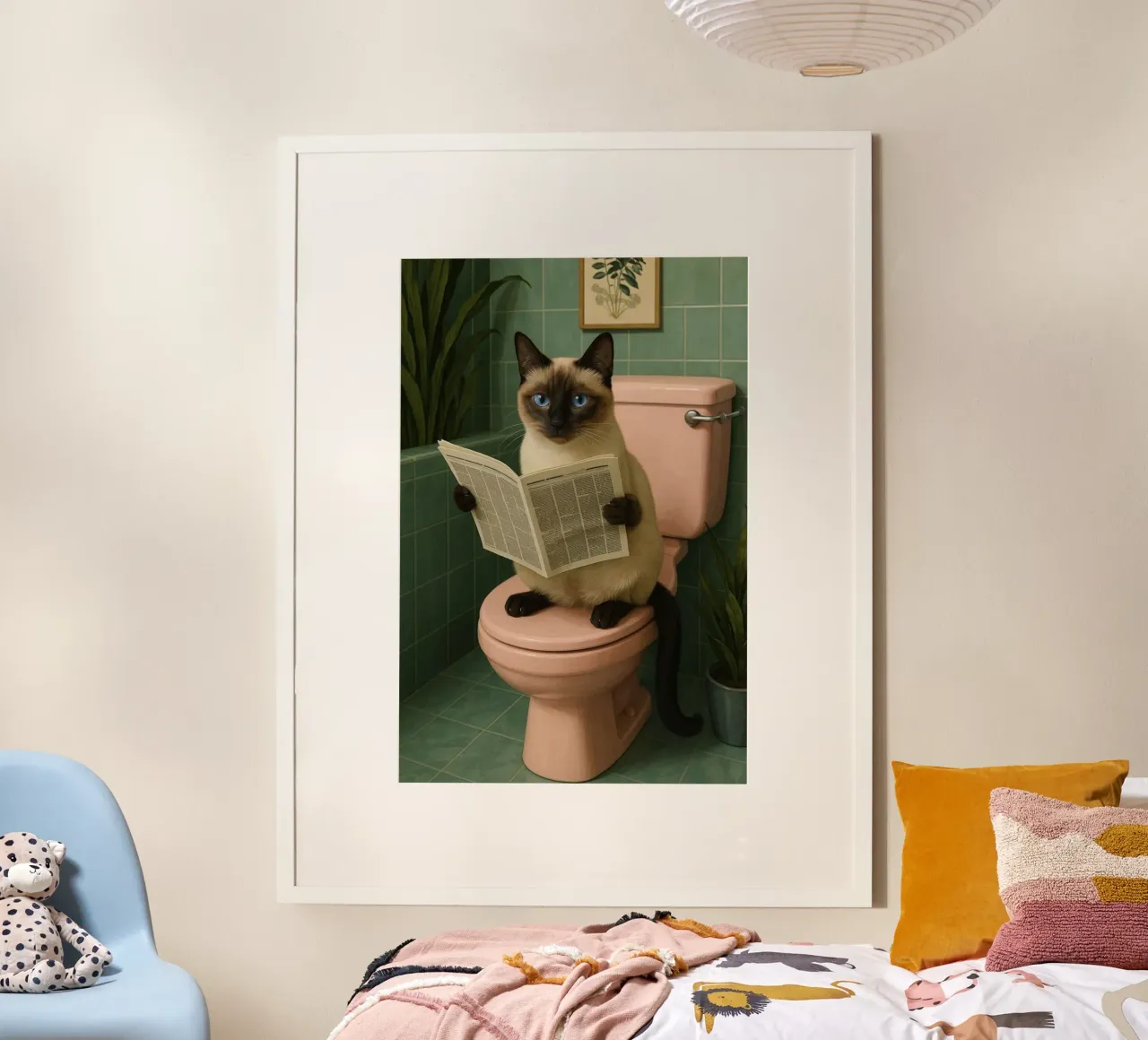 kitty on toilet poster con telaio in plastica da Good days
