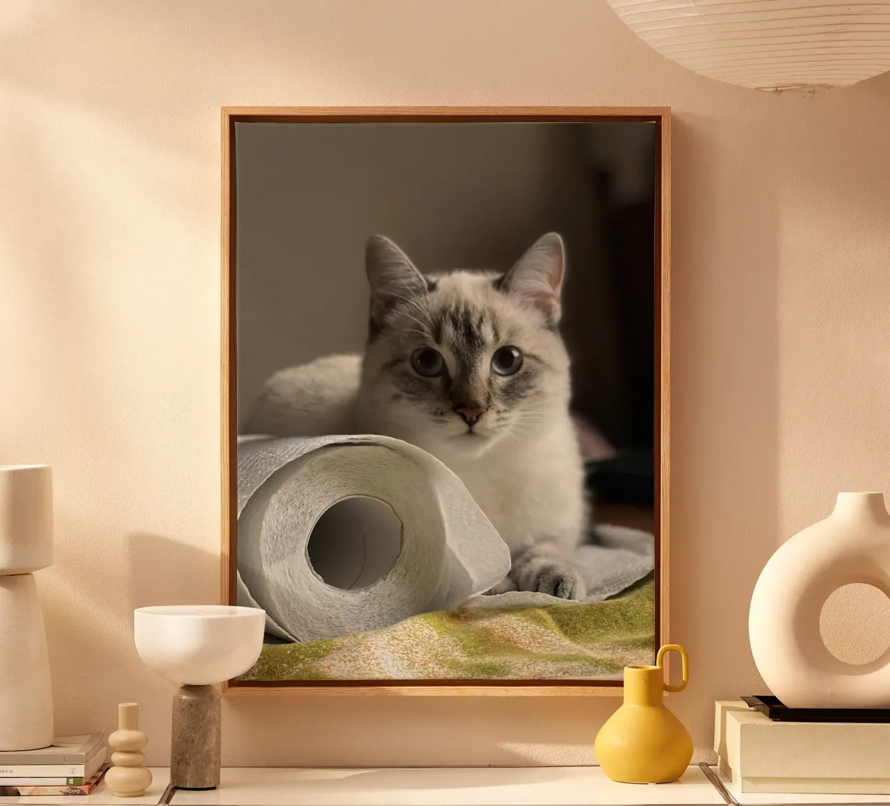 cat and toilet paper canvas met Baklijst van lily