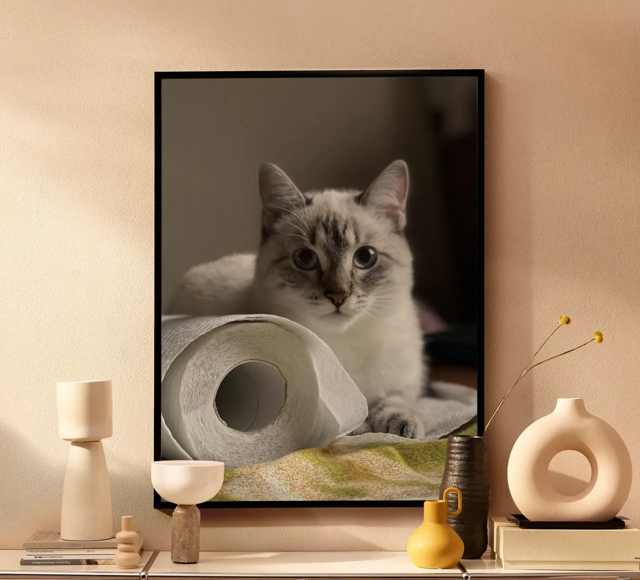 cat and toilet paper poster da lily