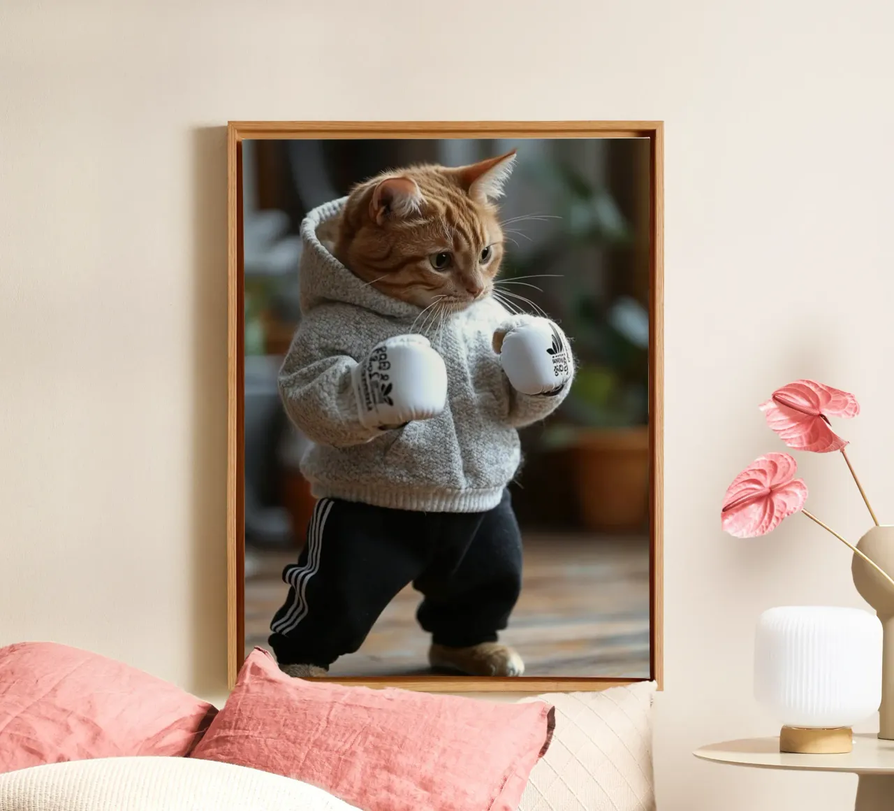 cat boxing tela con Cornice a cassetta da Good days
