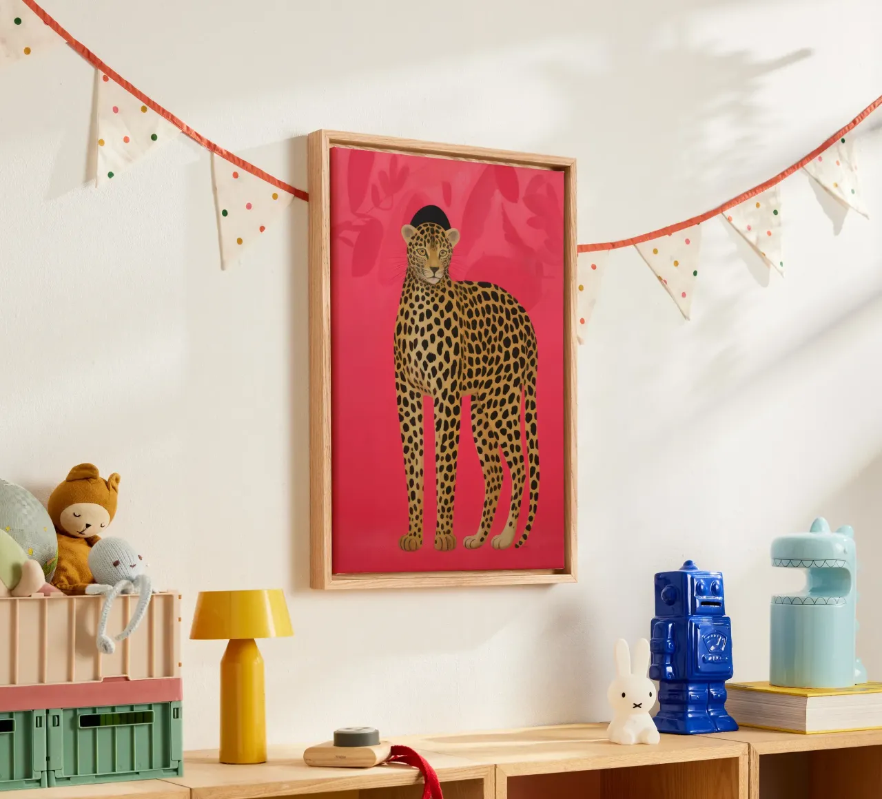 Cheetah print, kleurrijke dierenprint, Eclectische muurkunst canvas met Baklijst van ArtHaus