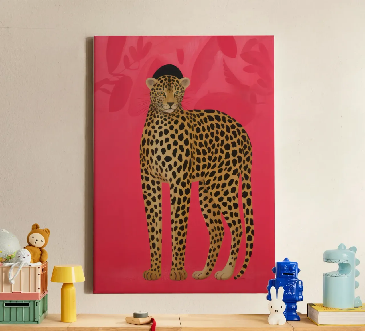 Cheetah print, kleurrijke dierenprint, Eclectische muurkunst canvas met Baklijst van ArtHaus