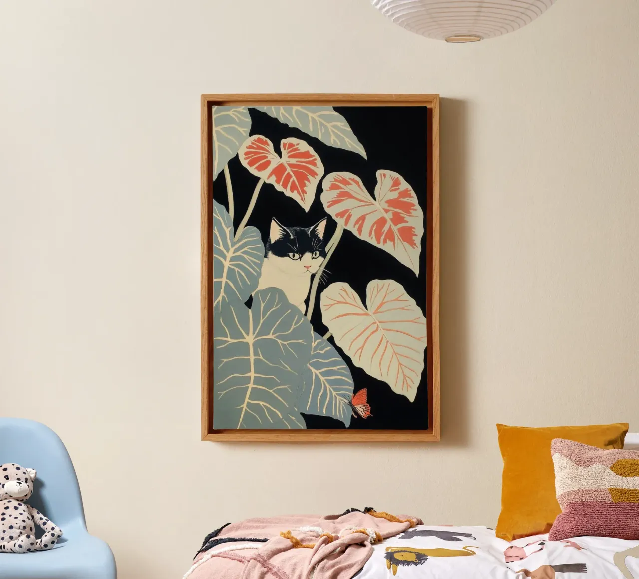 cat anh leaf canvas met Baklijst van lily