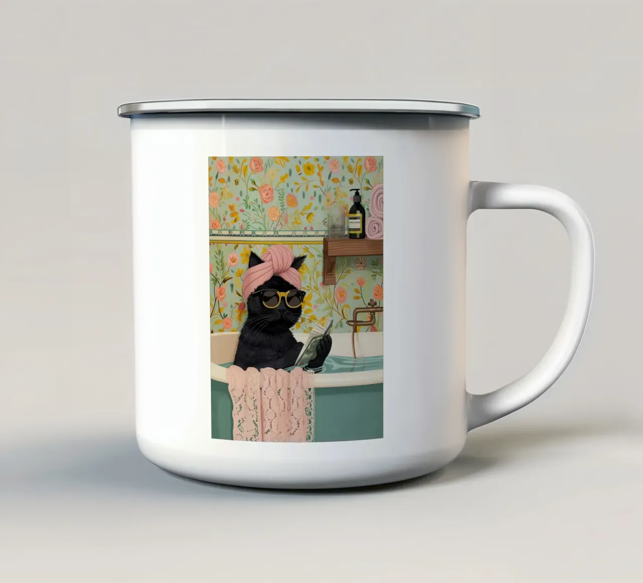 cat in shower tazza in smalto da Good days
