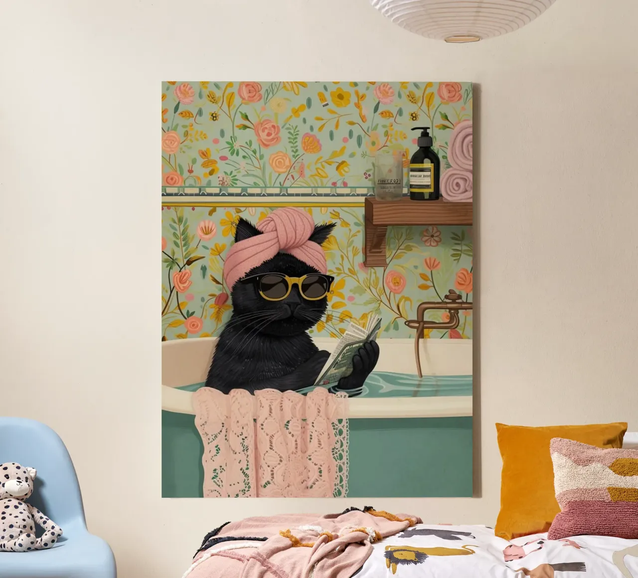 cat in shower tela con Cornice a cassetta da Good days
