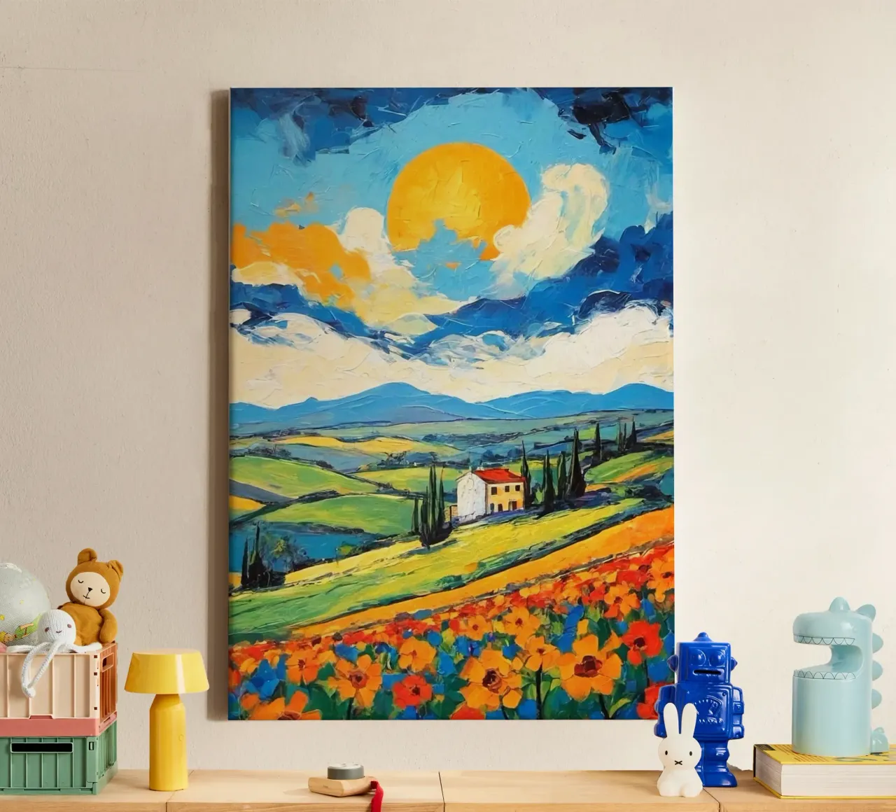 sun on hill tela con Cornice a cassetta da lily