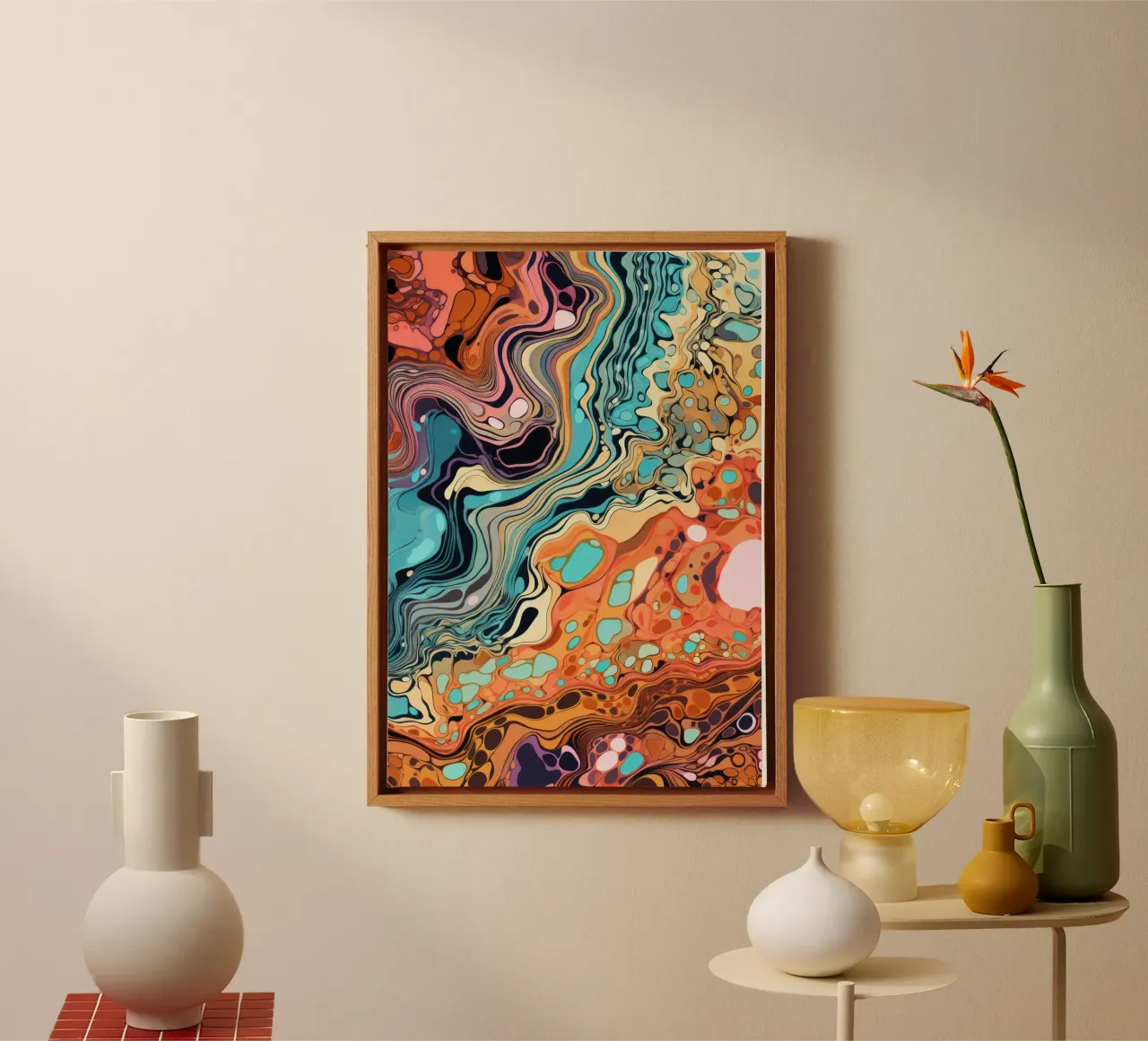 Abstracte moderne kunst, kleurrijke muurkunst, moderne poster canvas met Baklijst van ArtHaus