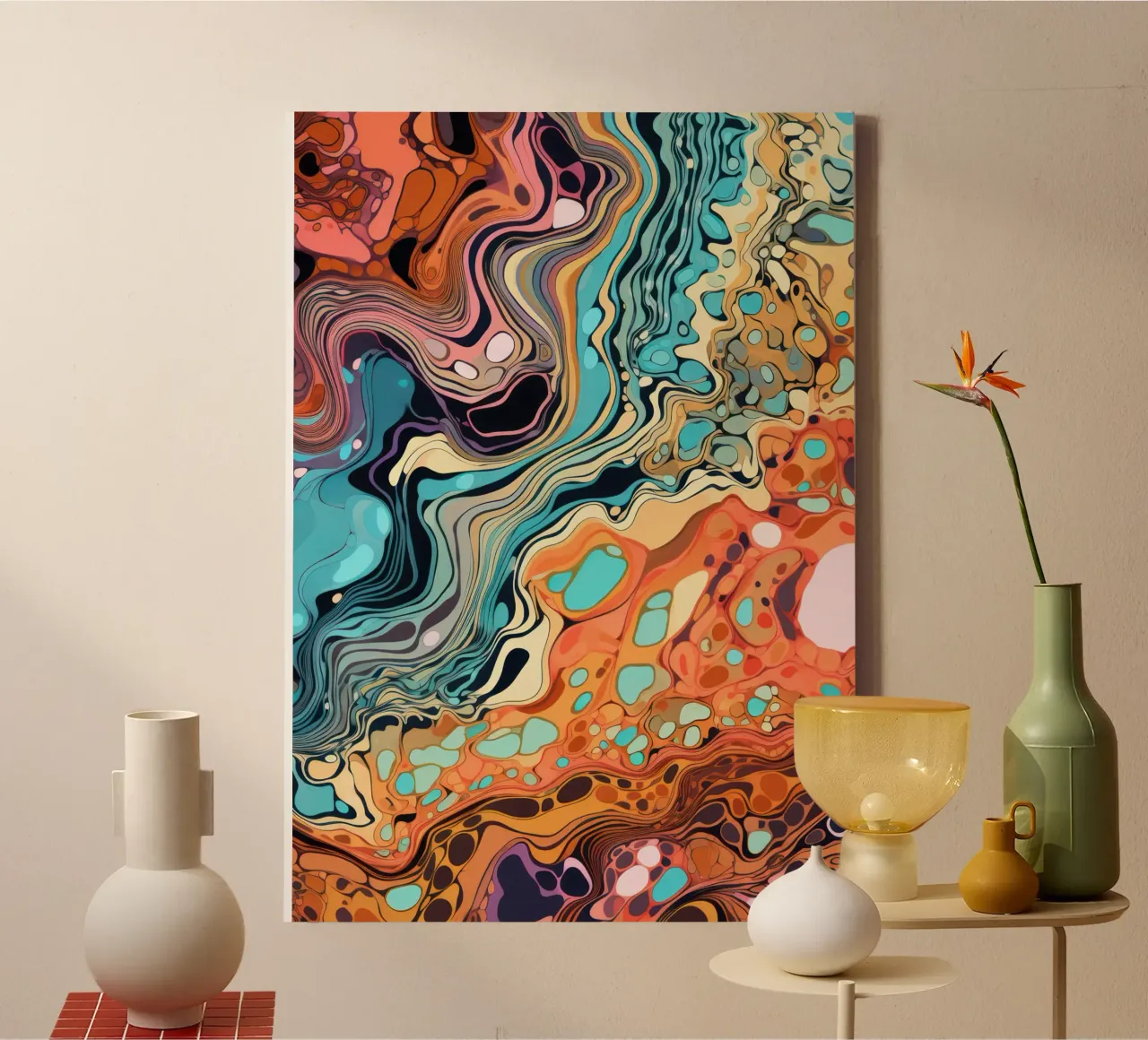 Abstracte moderne kunst, kleurrijke muurkunst, moderne poster canvas met Baklijst van ArtHaus