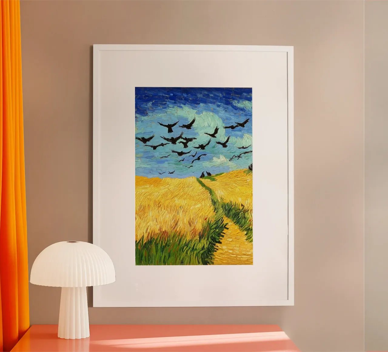 bird flying on field poster con telaio in plastica da lily