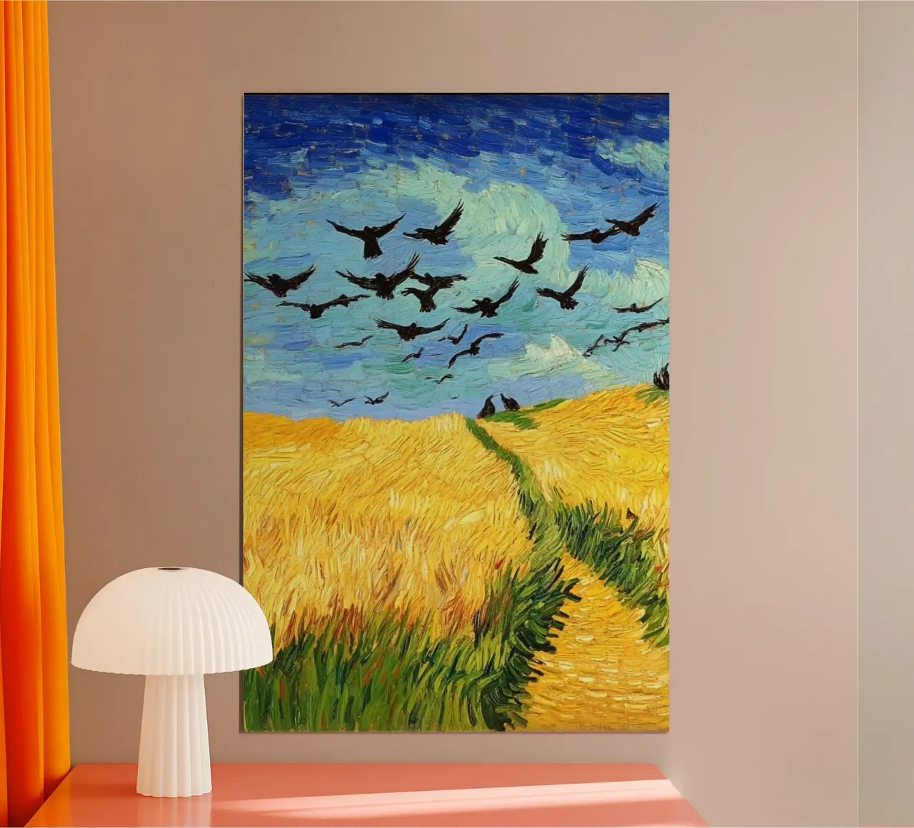 bird flying on field poster con telaio in plastica da lily