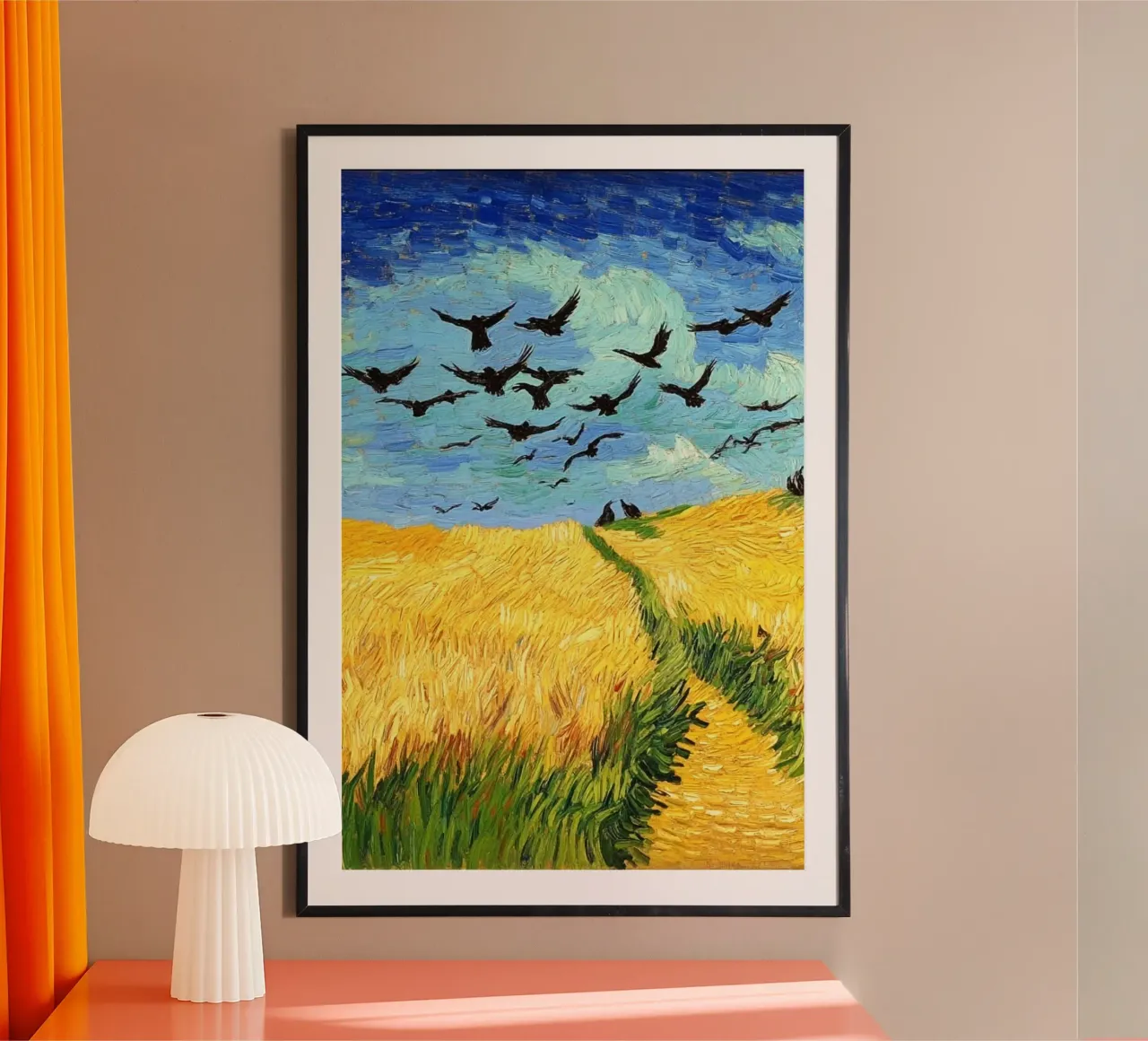 bird flying on field poster con telaio in plastica da lily