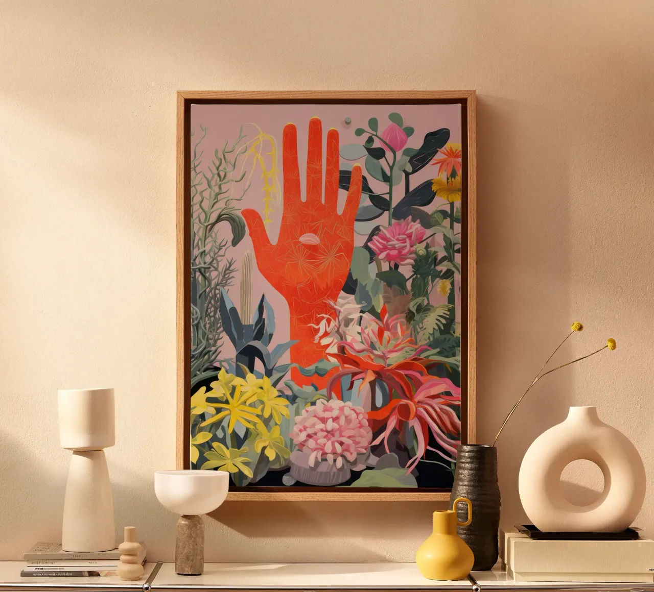 Abstracte kleurrijke botanische print, bloemenposter canvas met Baklijst van ArtHaus