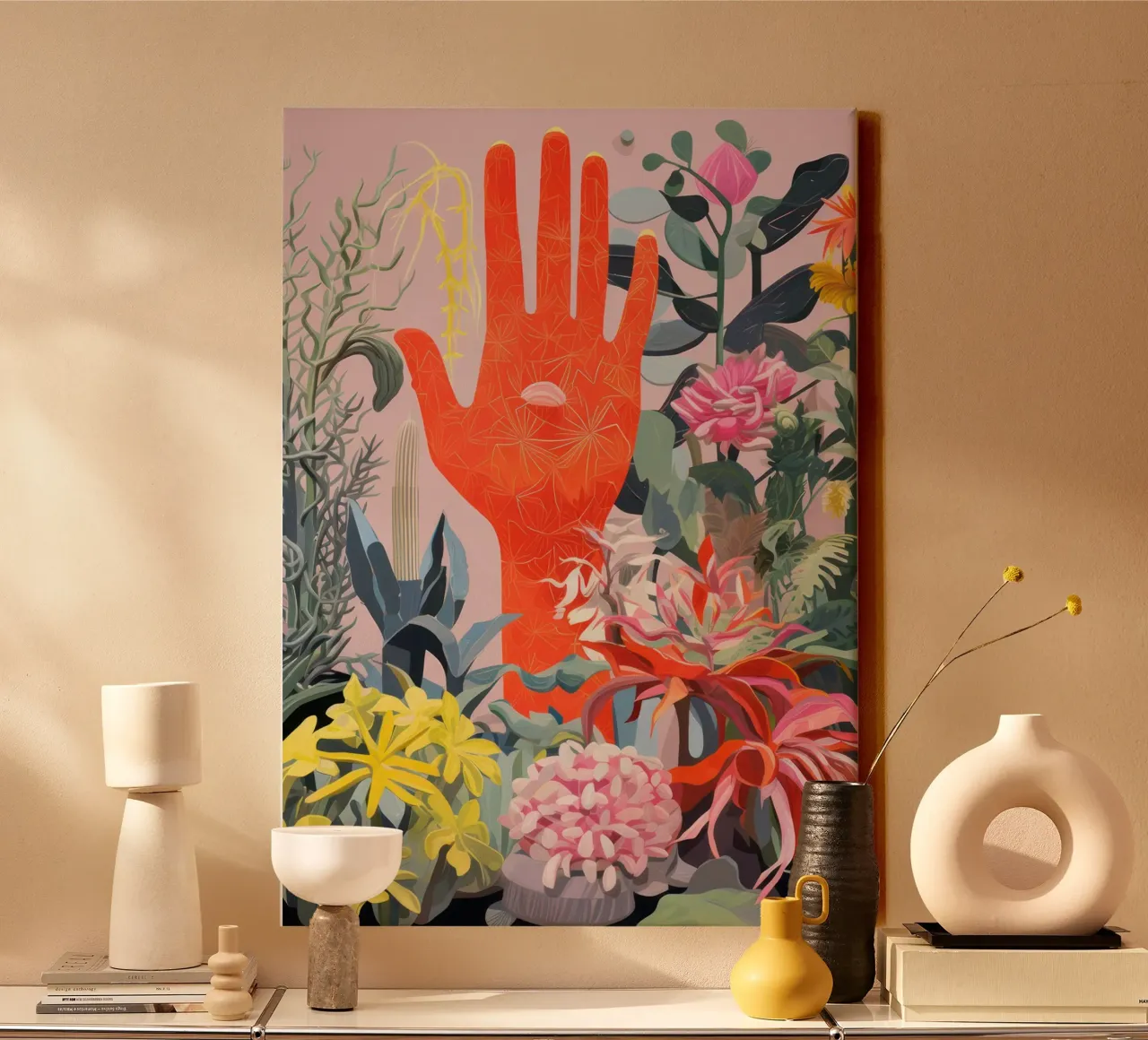 Abstracte kleurrijke botanische print, bloemenposter canvas met Baklijst van ArtHaus