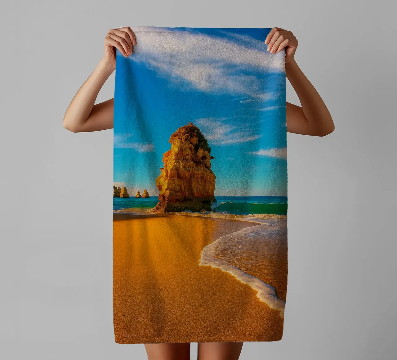 rocher vue côtière photographie rétro serviette de bain de viantishop