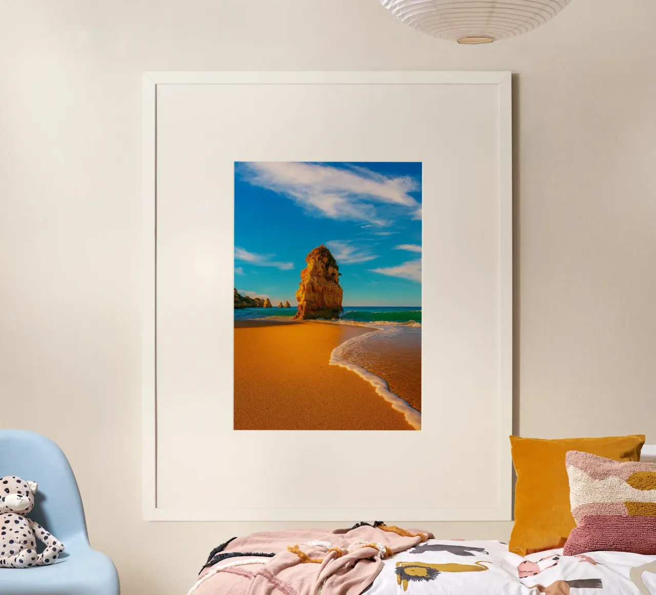 rocher vue côtière photographie rétro poster avec cadre en plastique de viantishop