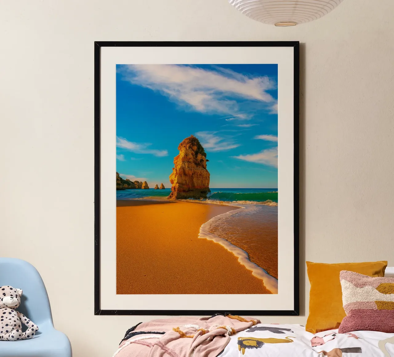 rocher vue côtière photographie rétro poster avec cadre en plastique de viantishop