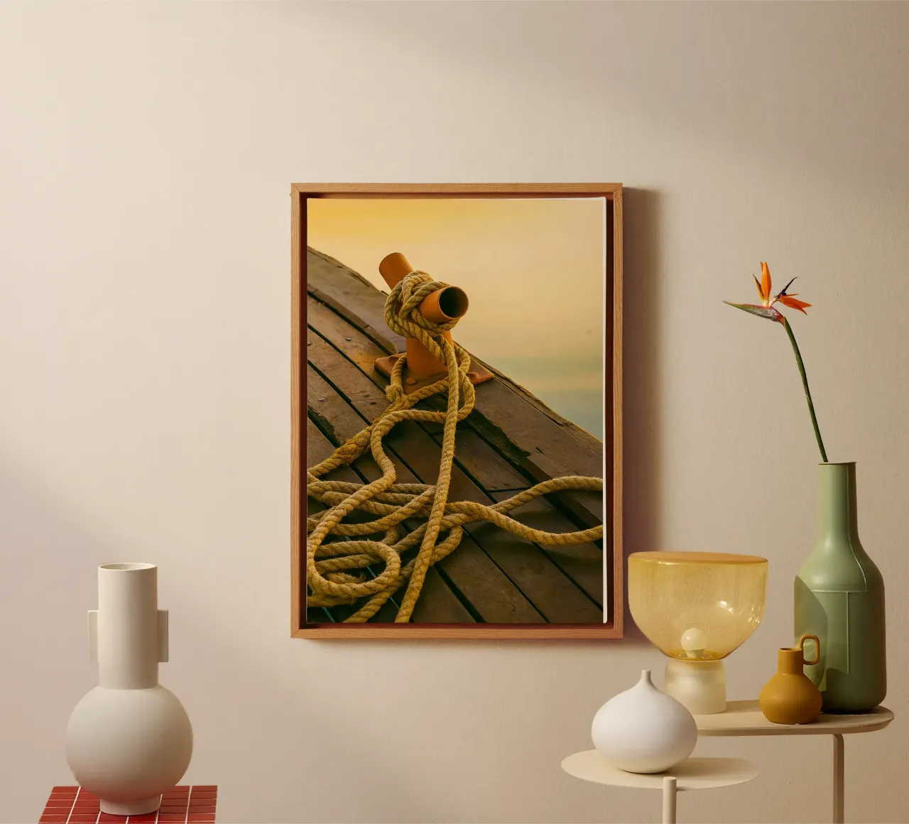 zeilboot touwzicht retro fotografie canvas met Baklijst van viantishop