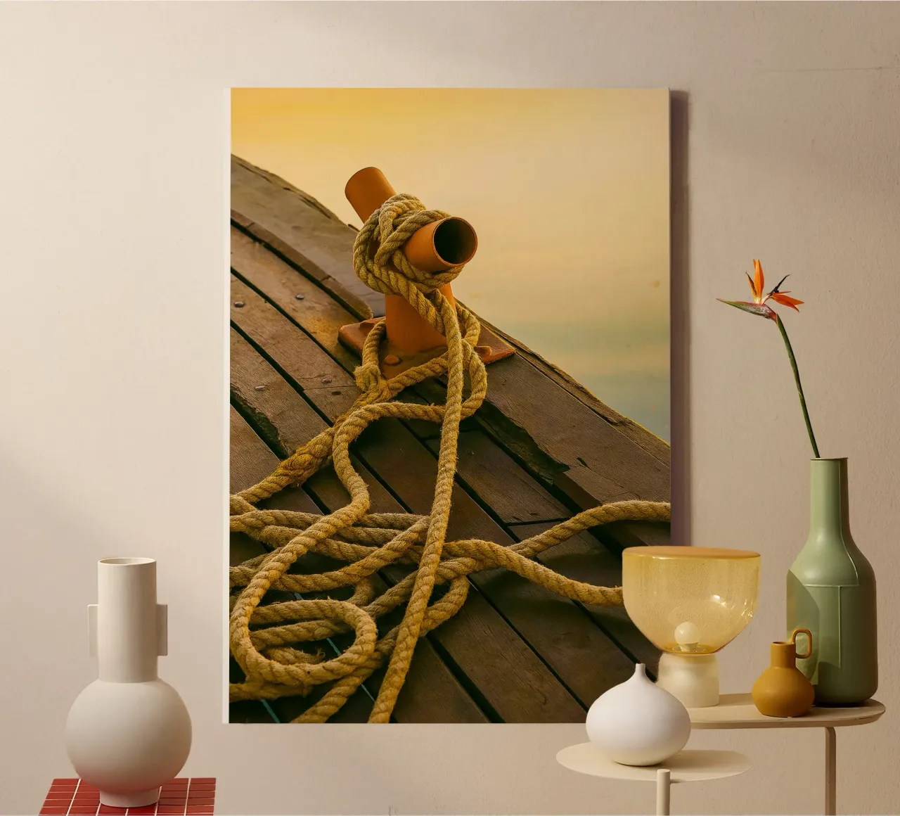 zeilboot touwzicht retro fotografie canvas met Baklijst van viantishop