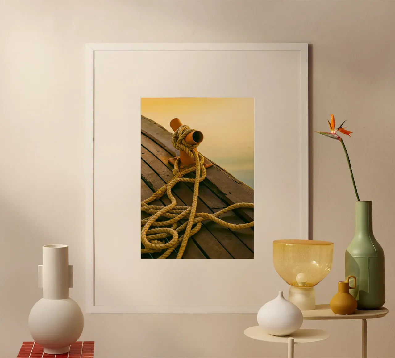 bateau à voile vue de la corde photographie rétro poster avec cadre en plastique de viantishop