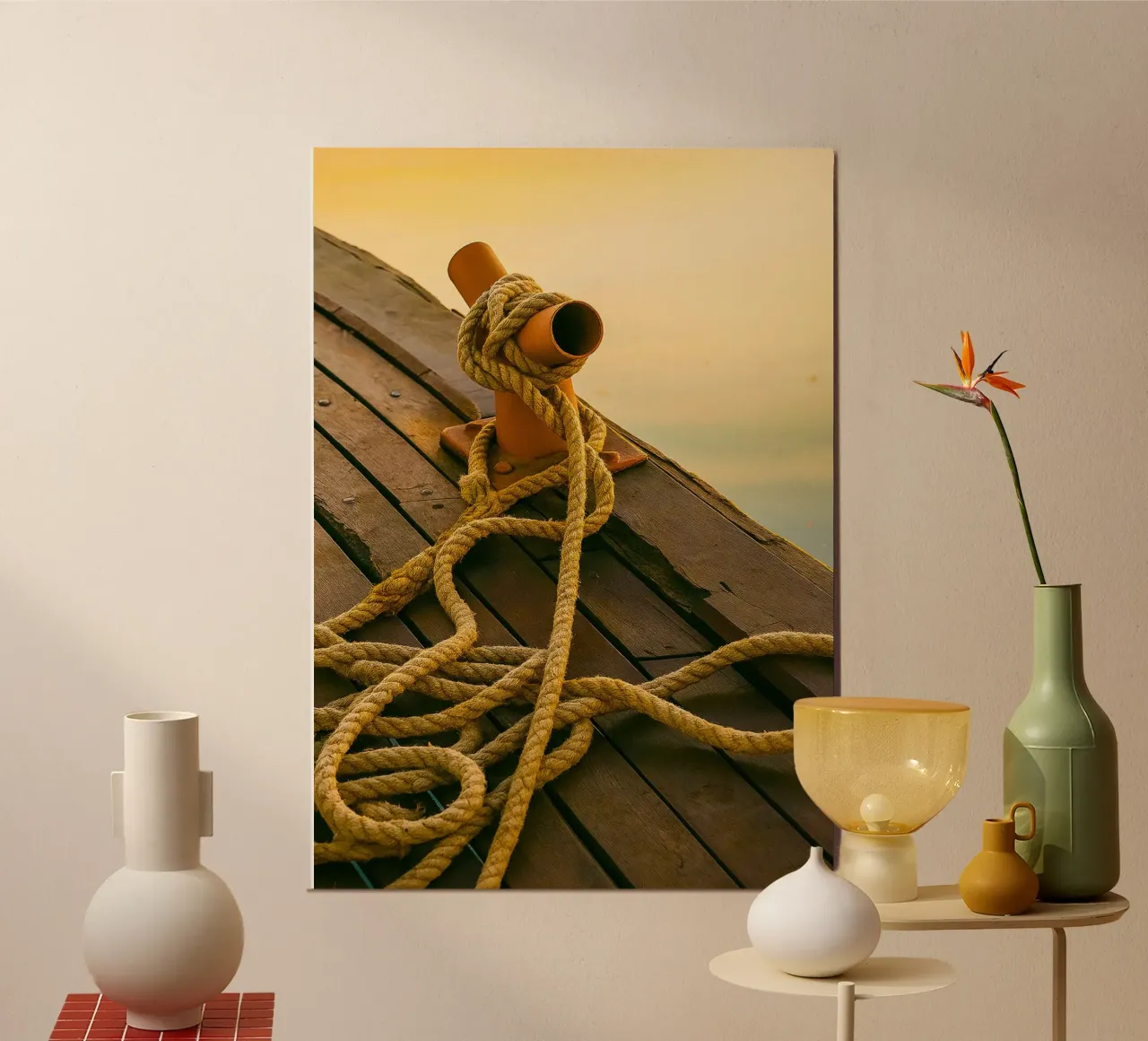 bateau à voile vue de la corde photographie rétro poster avec cadre en plastique de viantishop