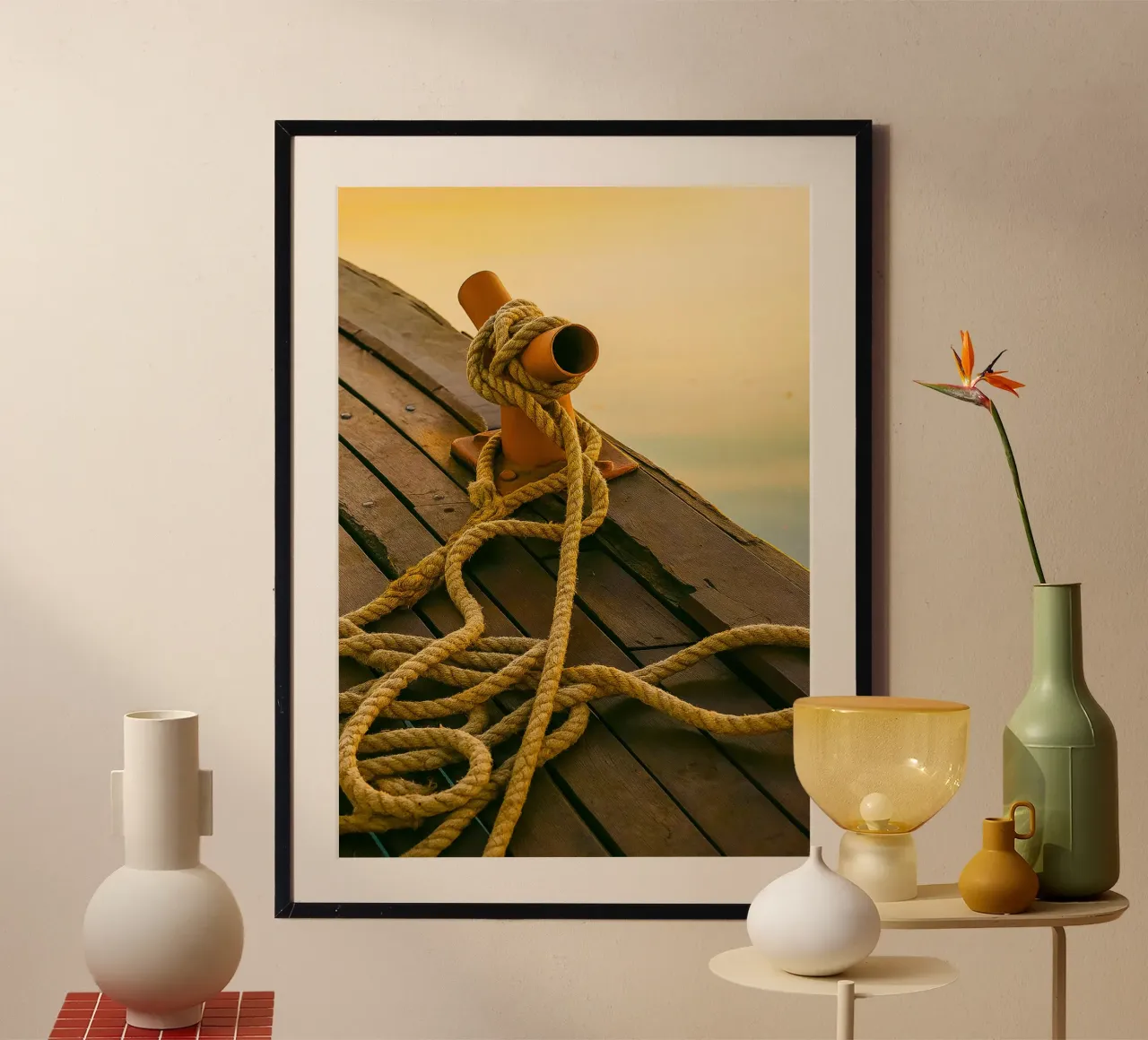 bateau à voile vue de la corde photographie rétro poster avec cadre en plastique de viantishop