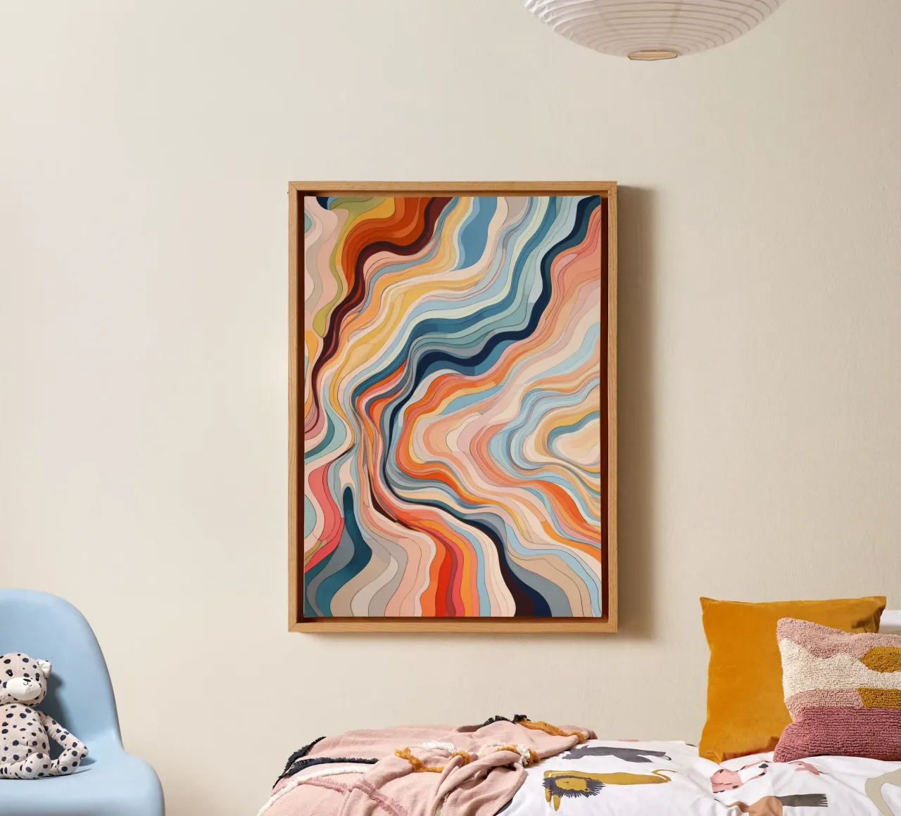 Abstrakt Modern Buntes Kunstwerk, Modern Wave Print Leinwand mit Schattenfugenrahmen von ArtHaus