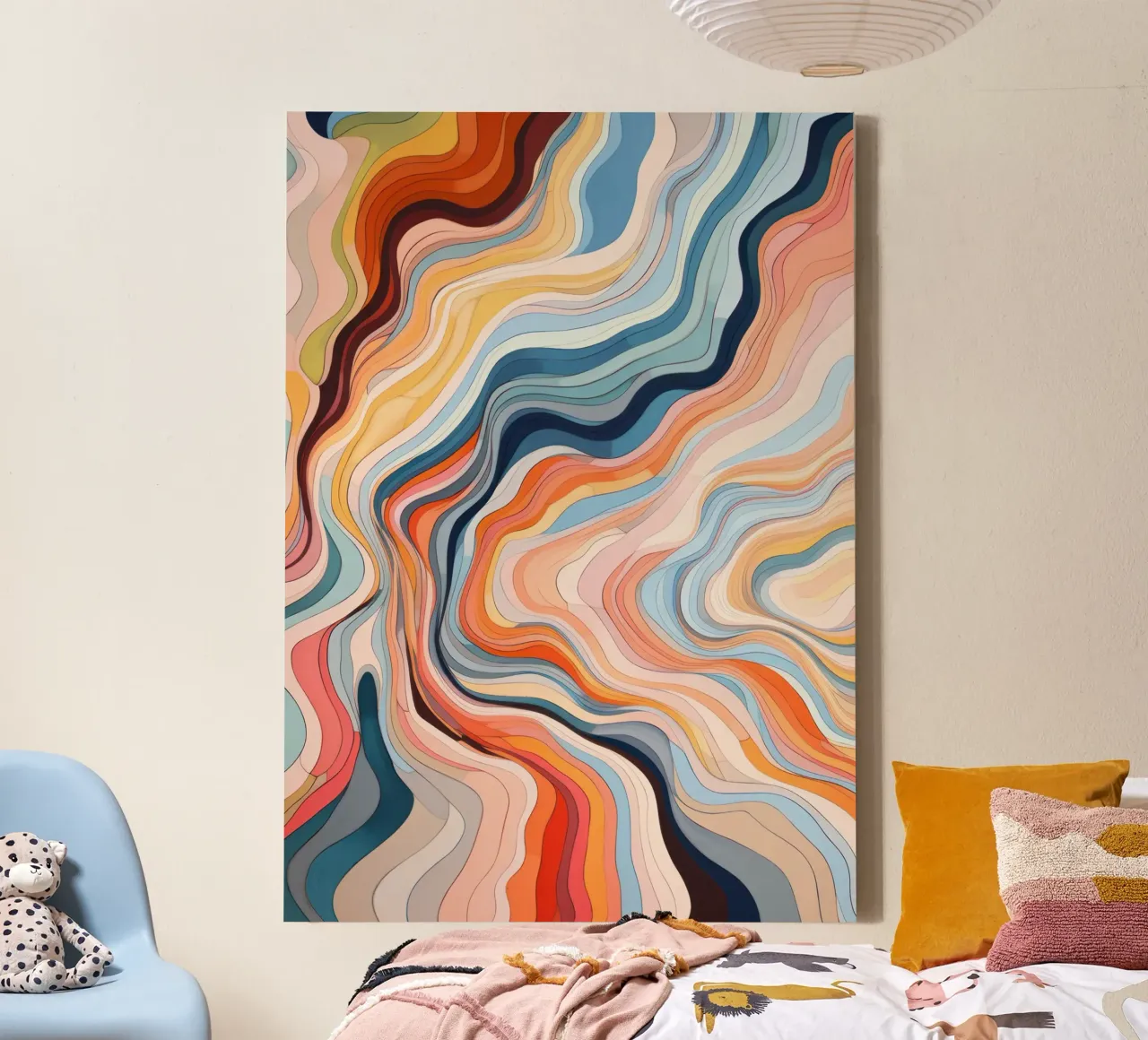 Abstrakt Modern Buntes Kunstwerk, Modern Wave Print Leinwand mit Schattenfugenrahmen von ArtHaus