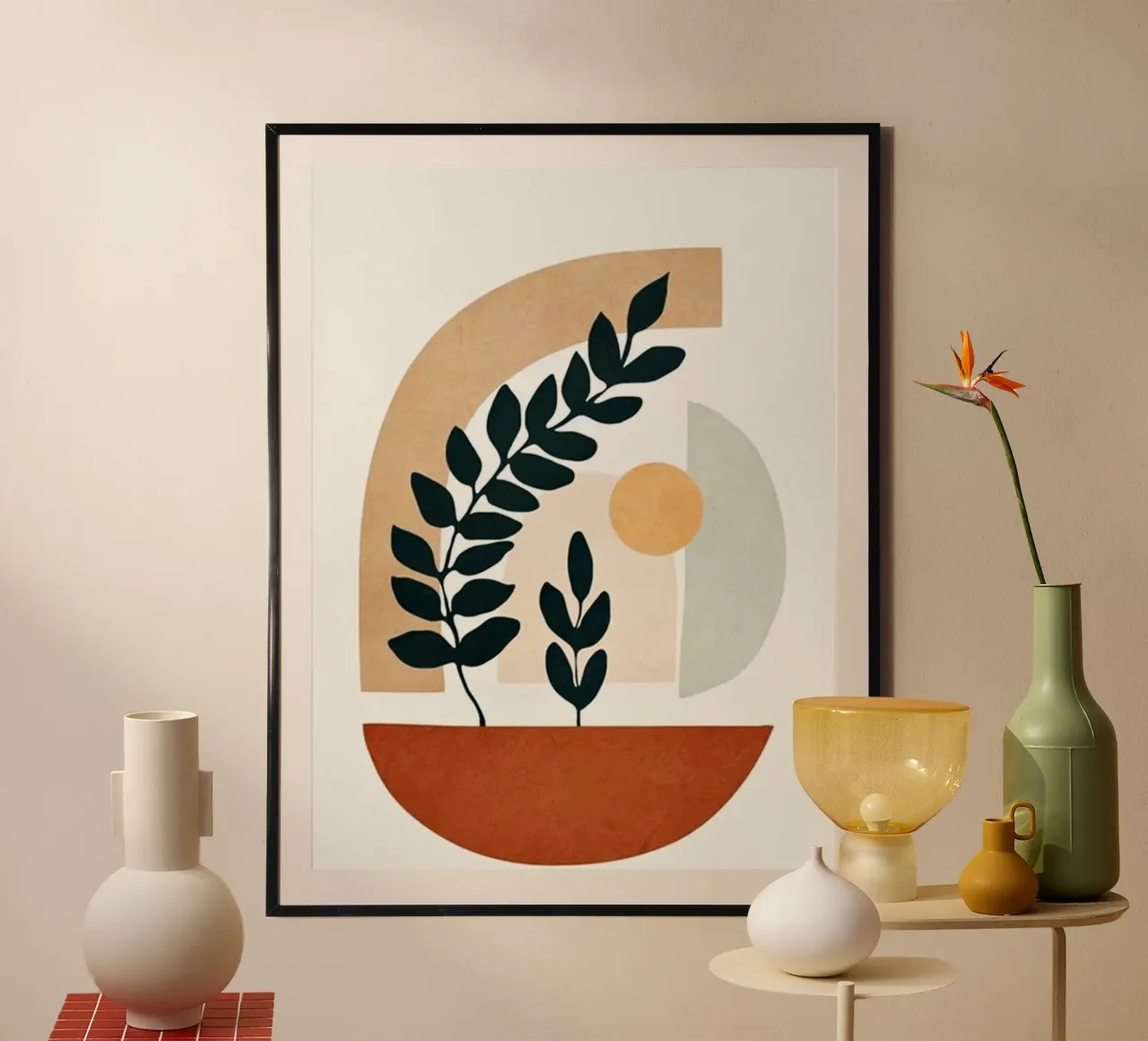 curve line circle shape poster con telaio in legno da lily