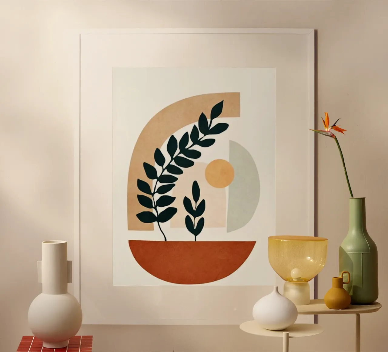 curve line circle shape poster con telaio in legno da lily