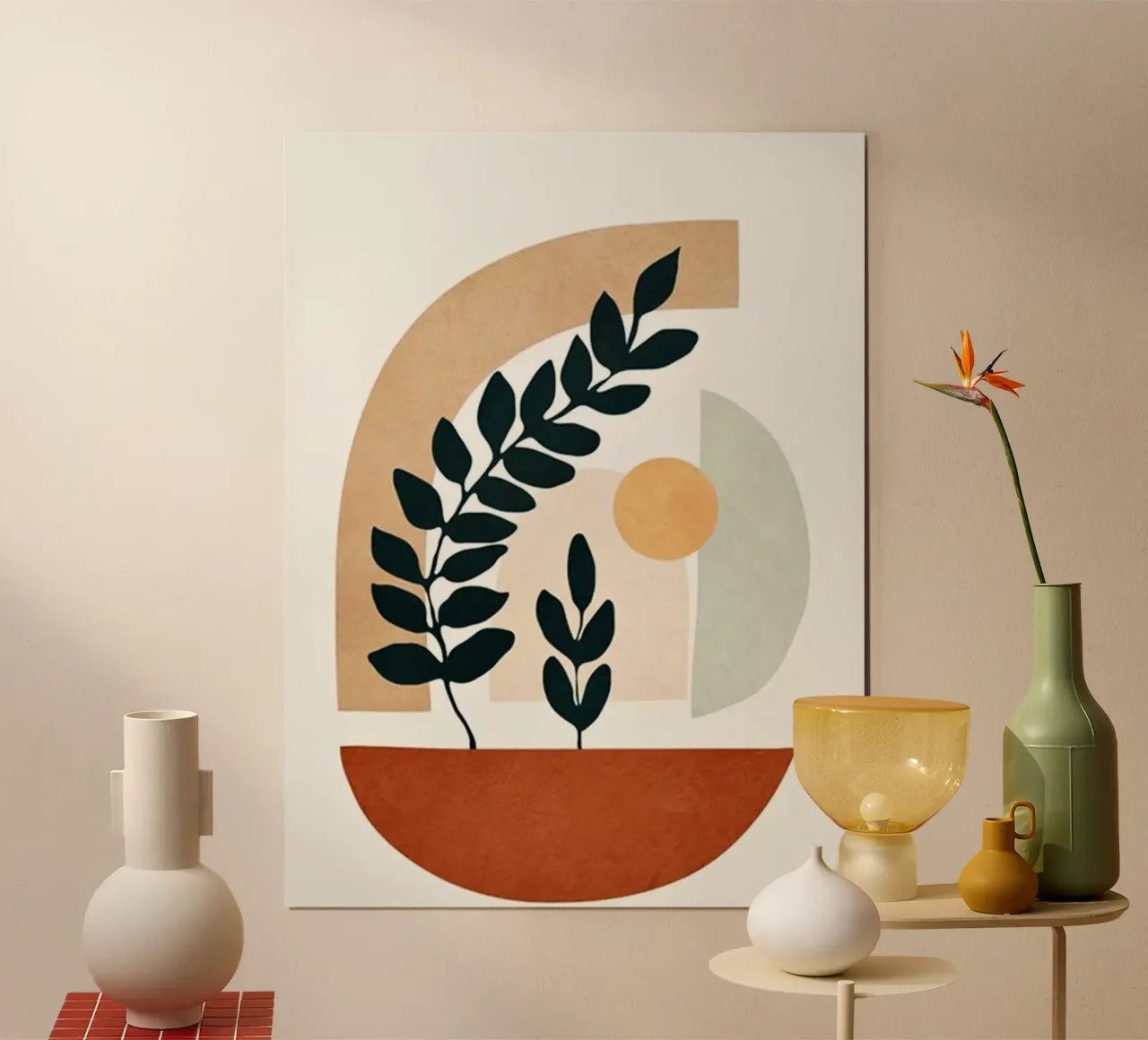 curve line circle shape poster con telaio in legno da lily